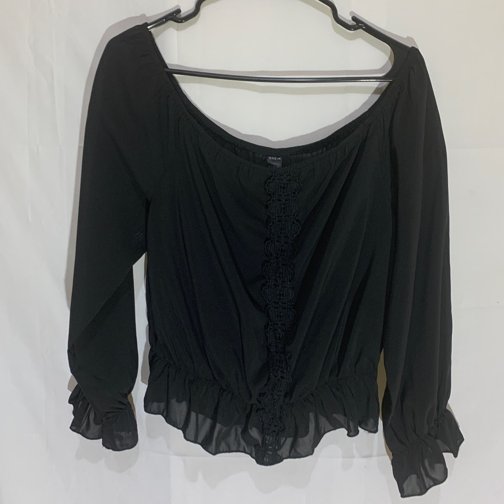 3/$28❤️SHEIN Black off shoulder, long sleeve top size XL - Picture 6 of 8